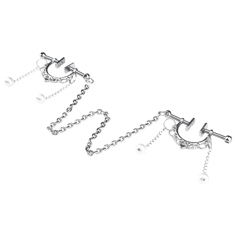 Circle Breast Ring Silver Nipple Clamps with Pearl Chain Erotic Matching Accessories for Women