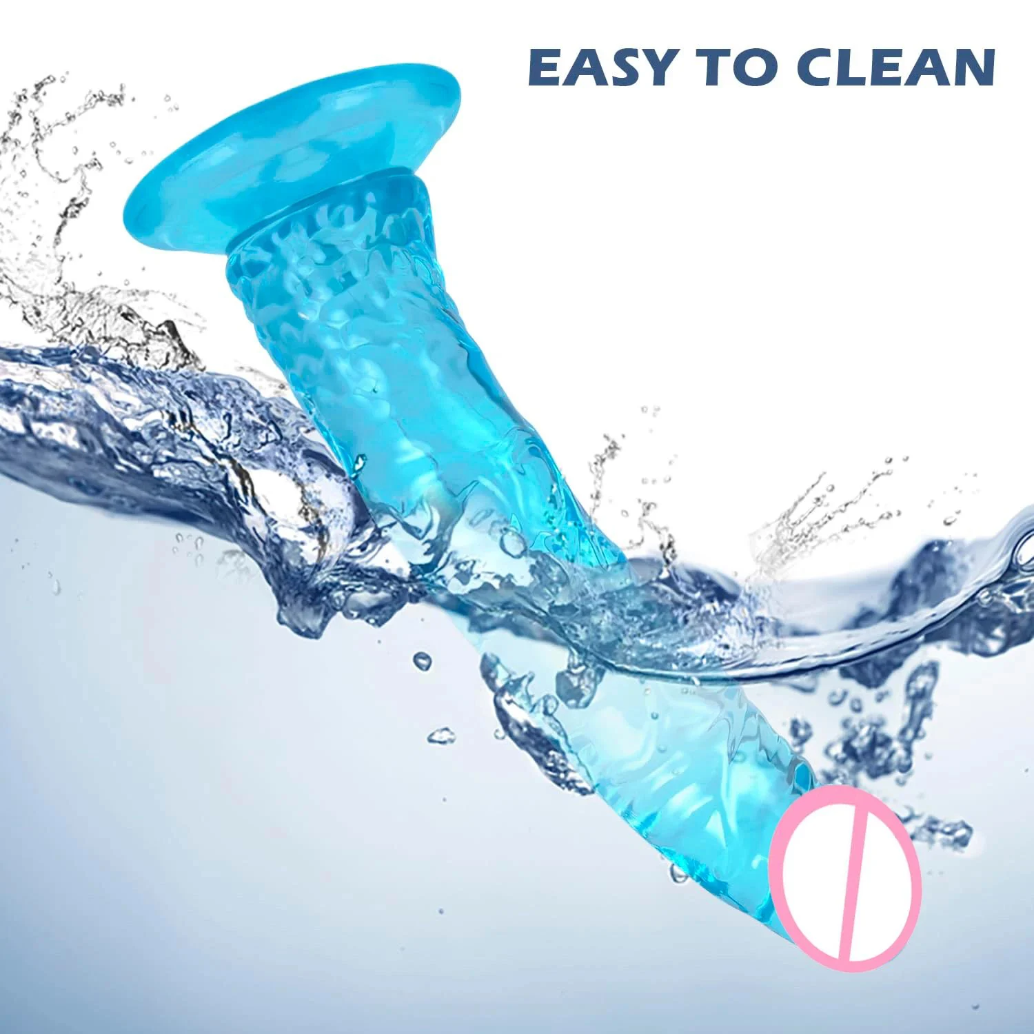 Blue Soft Realistic Jelly Silicone Dildo Strong Suction Cup Hands-Free Play Waterproof Eco-Friendly for Women G-Spot