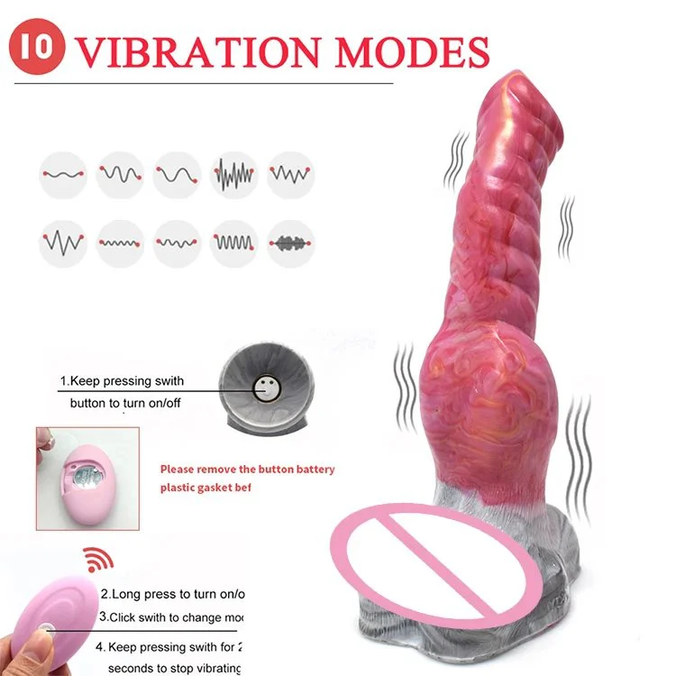 Animal Remote Control Vibrator Large Size 26cm Wolf Penis Vibrator Cock with Suction Cup Artificial Testicles Sexual Toys