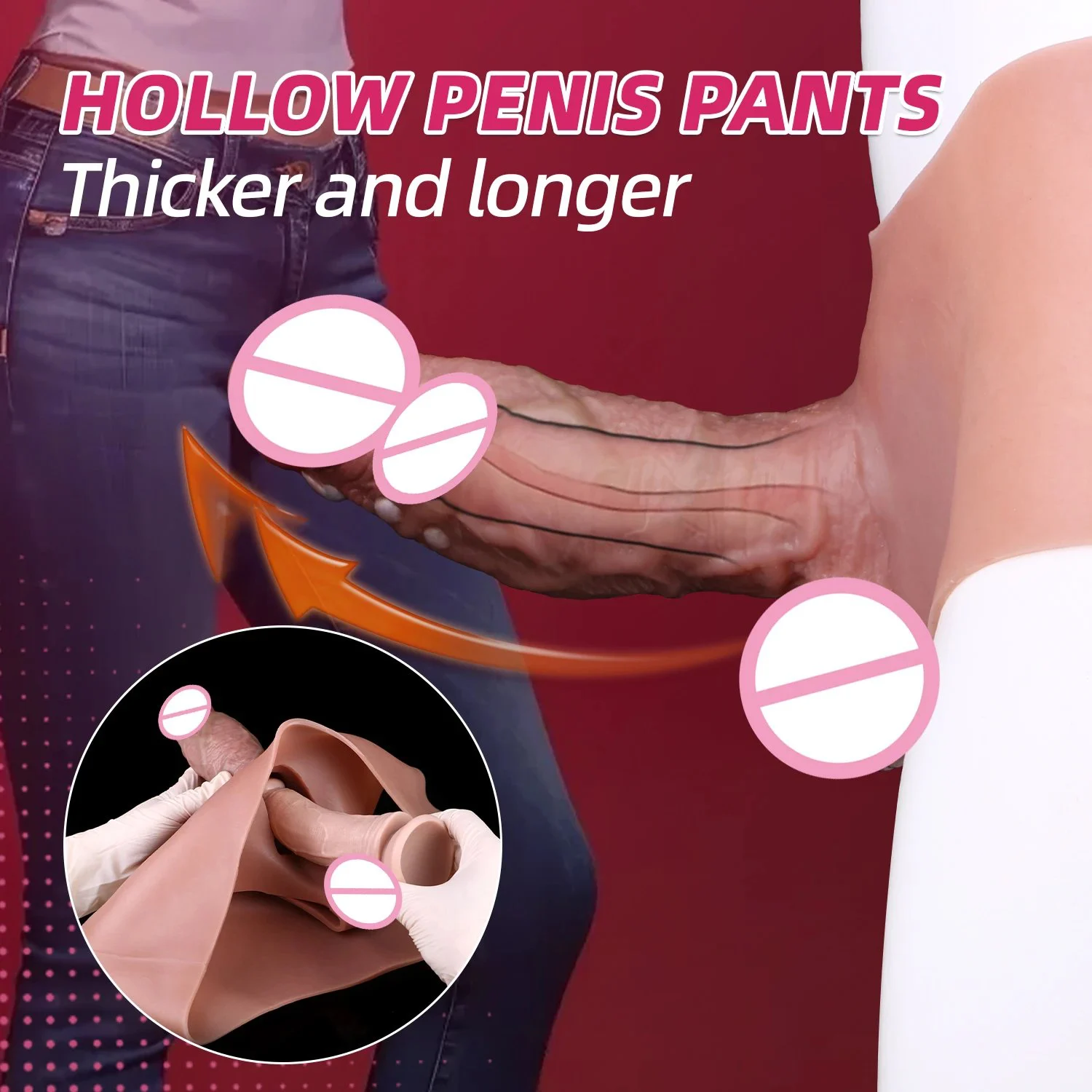 Male Wearable Dildo Leather Pants Safe Silicone Material Hollow Design Effective Penis Enlargement