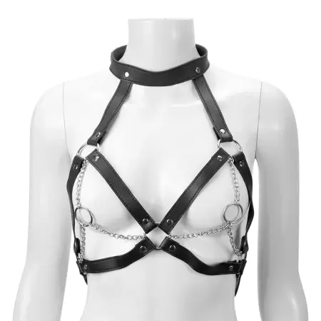 Black Breast Strap Chain Leather Sex Clothes for Women All-Product Line Sex Toys