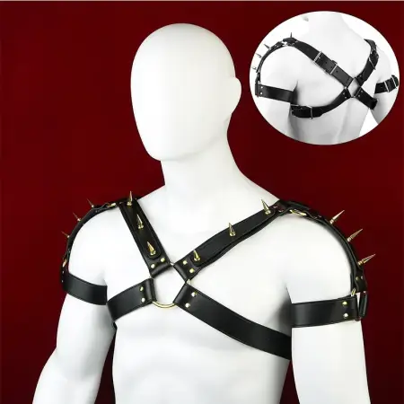 Desire and Restraint Leather Bondage Gear for Men. Riveted Design Embodies Dominant Presence. Ideal for Roleplay