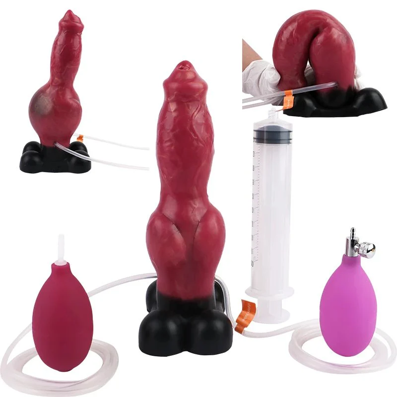 Animal Fantasy Dog Inflatable Squirting Cock Realistic Orgsm Ejaculation Erotic Anal Plug Dog Dildo for Man and Woman