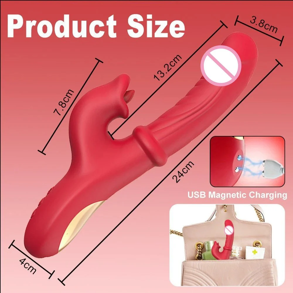 Tongue Licking Thrusting Realistic Dildo Rabbit Vibrator G Spot Dildos with Sliding Ring Sex Toy for Women
