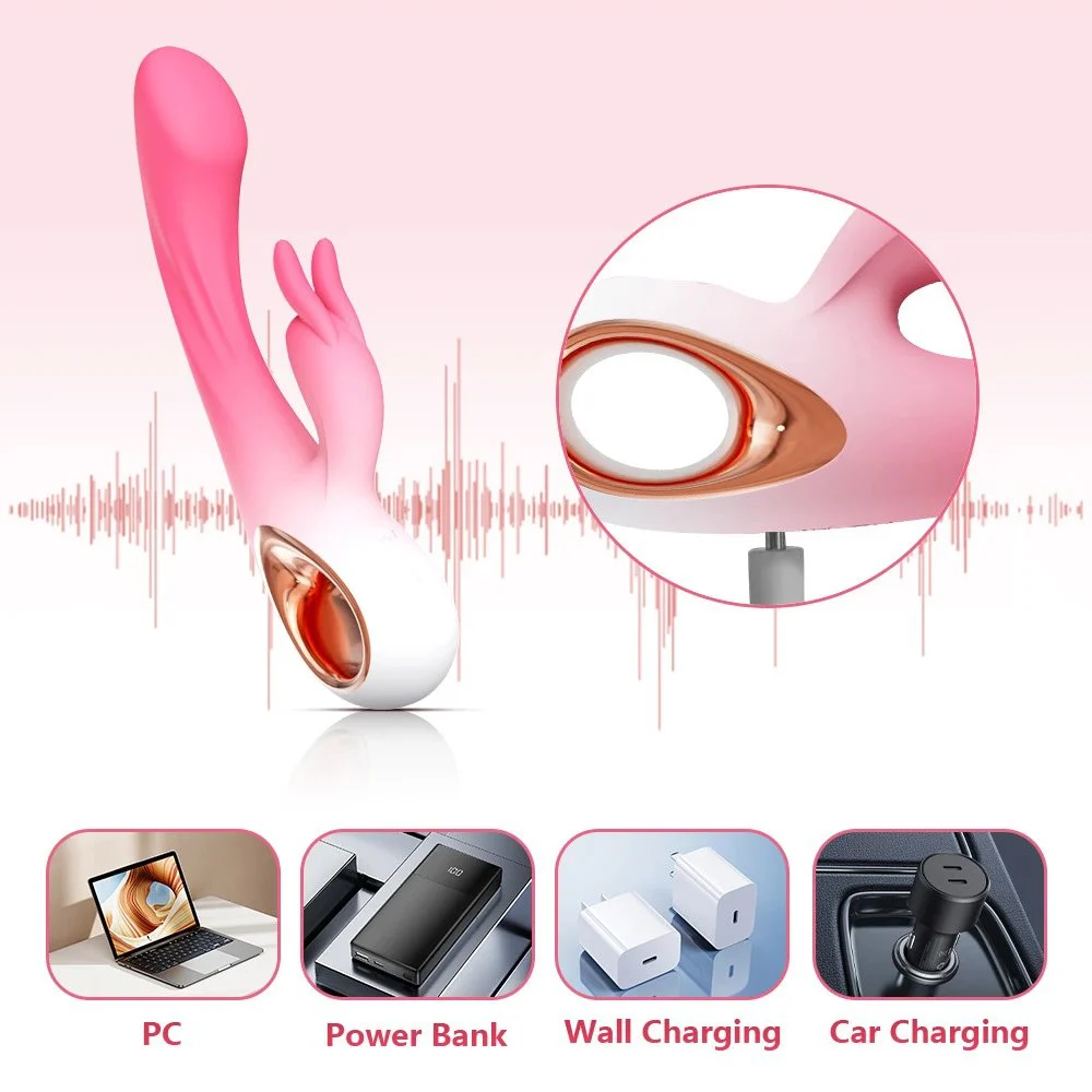 USB Charger 10 Speed G Spot Soft Purple Double Rabbit Vibrator Sex Toy for Women