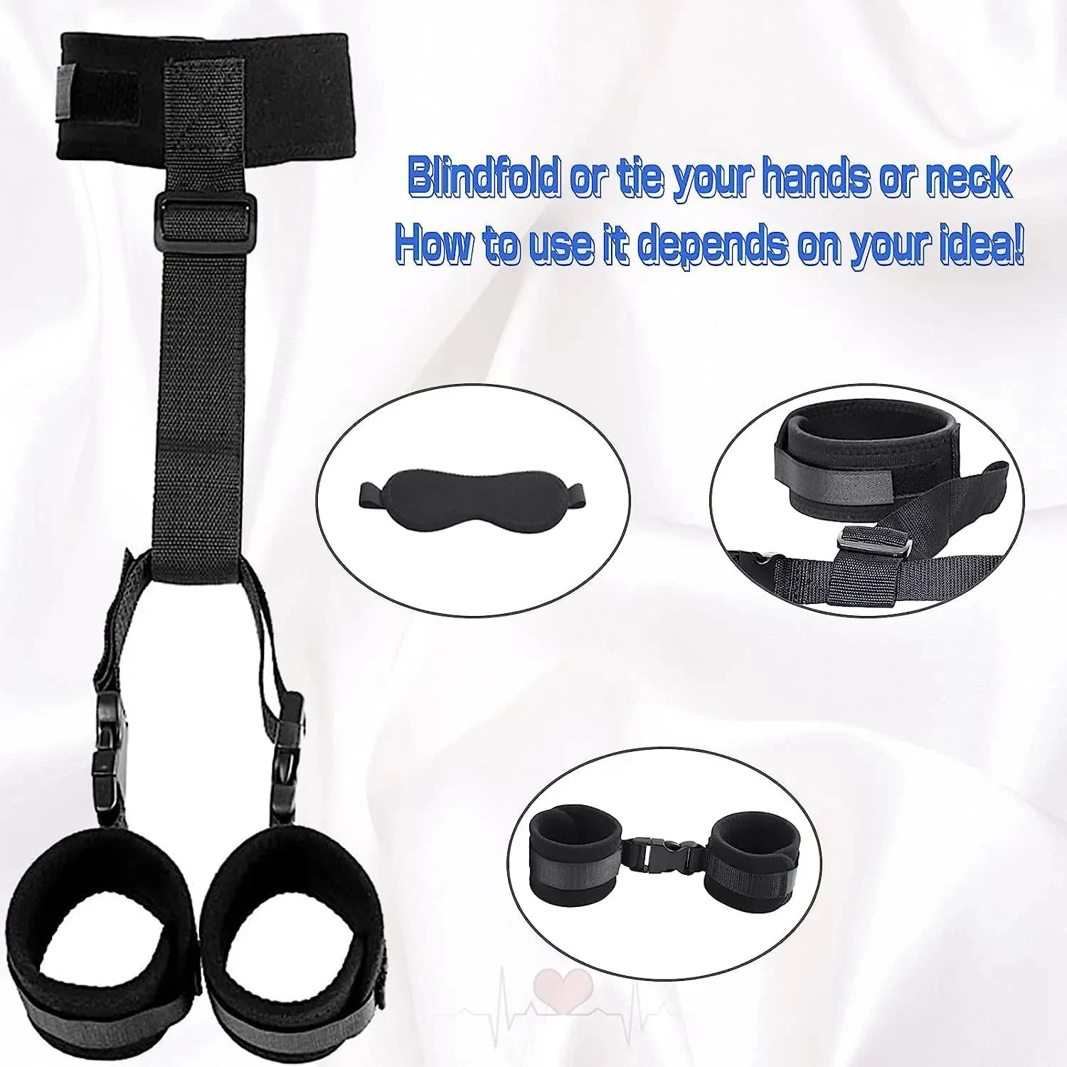 Waterproof Neck Wrist Restraints Bondage Set Back Handcuffs Collar Blindfold Adjustable Harness for Bed SM Games Play Sex