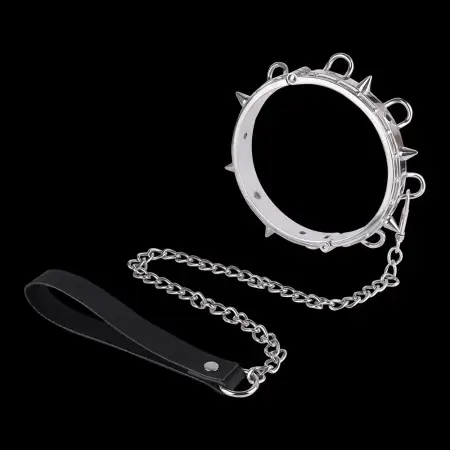 Fashion PU Leather Collar with Bow Decoration and Leash Chain for Bondage Play