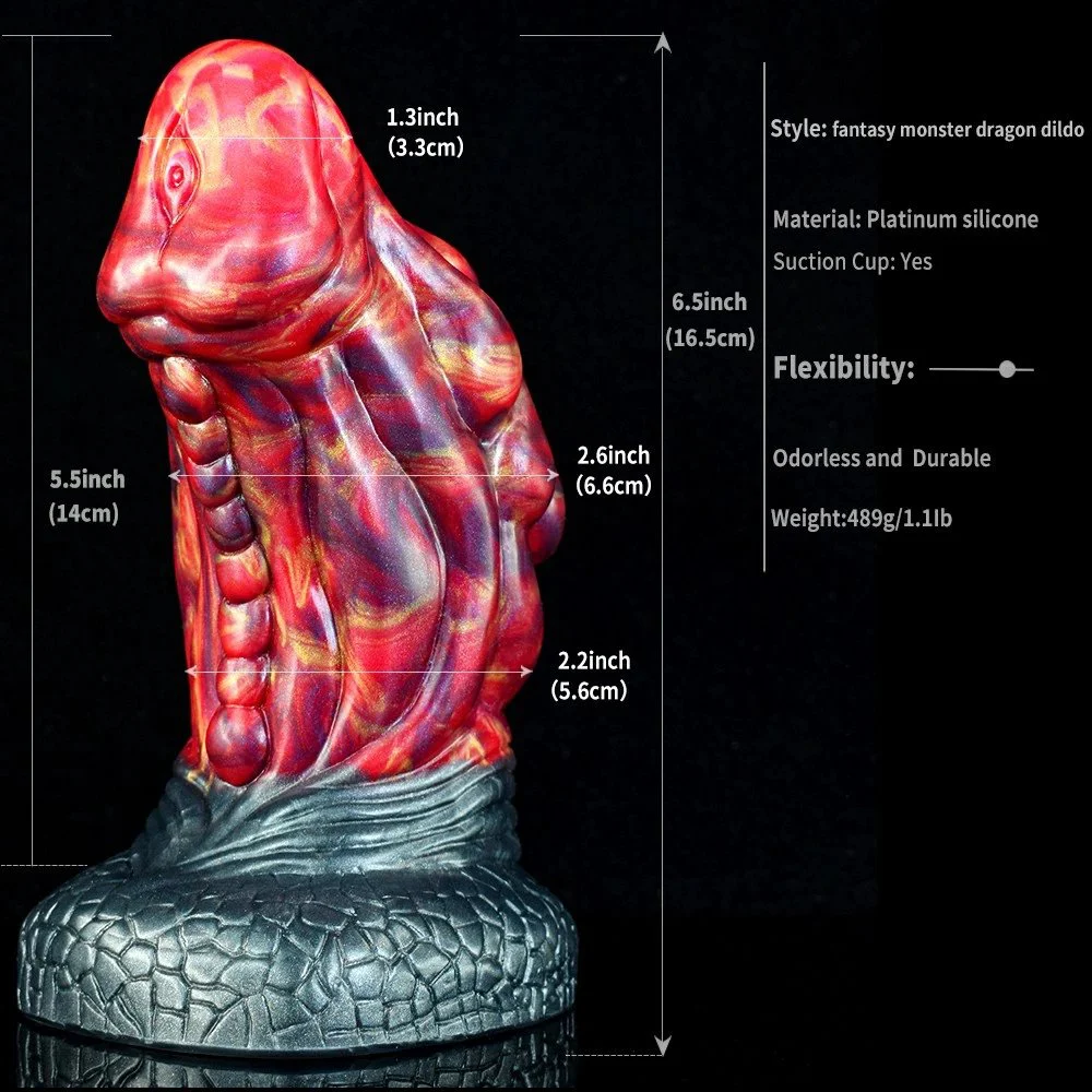 Color Big Size Anal Plug Monster Shaped Realistic Huge Cock Penis Fire Dragon Color Dildos with Sucker