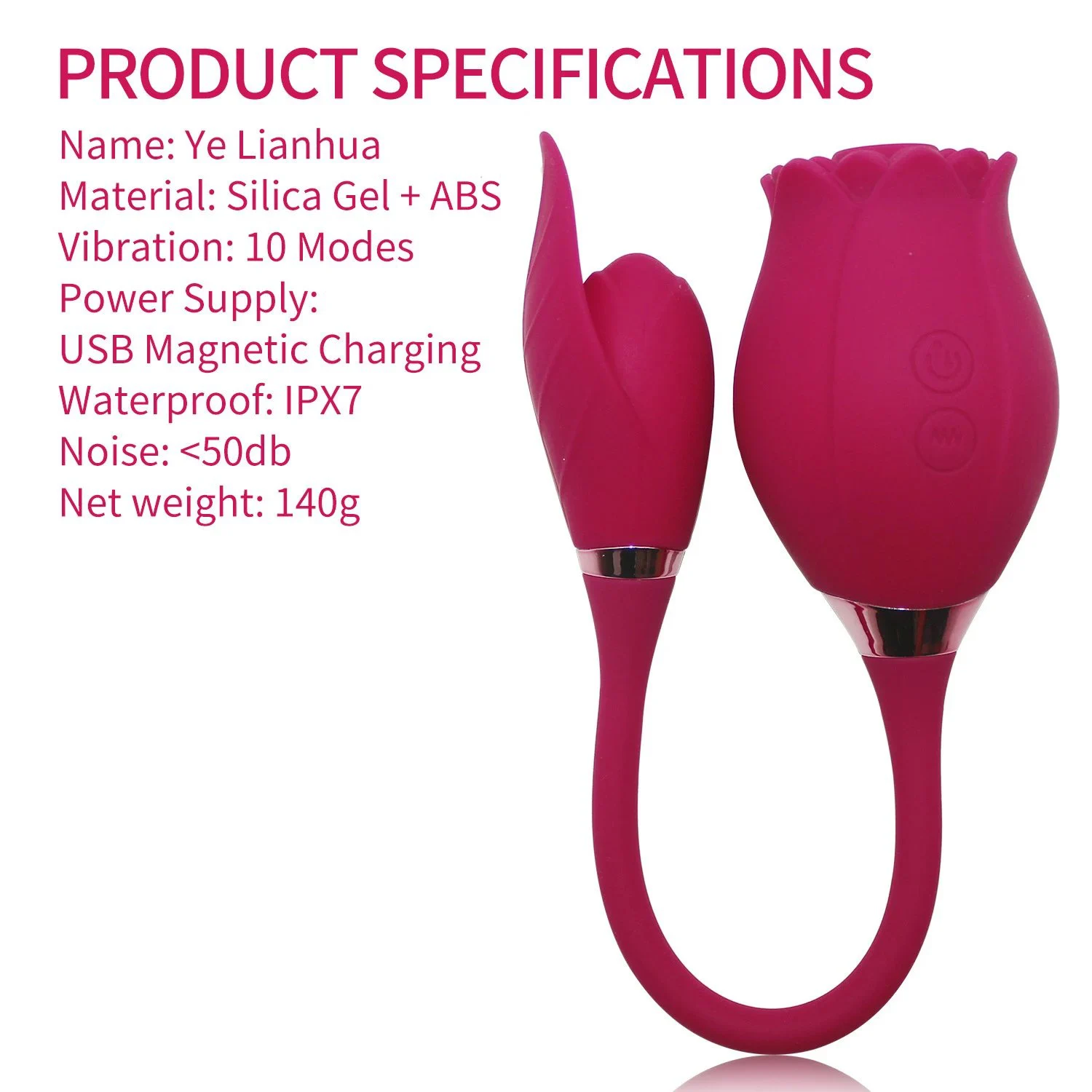USB Magnetic Charging Double Head Use Rose Flower Shape Clitoral Sucking Vibrator Sex Toys for Women