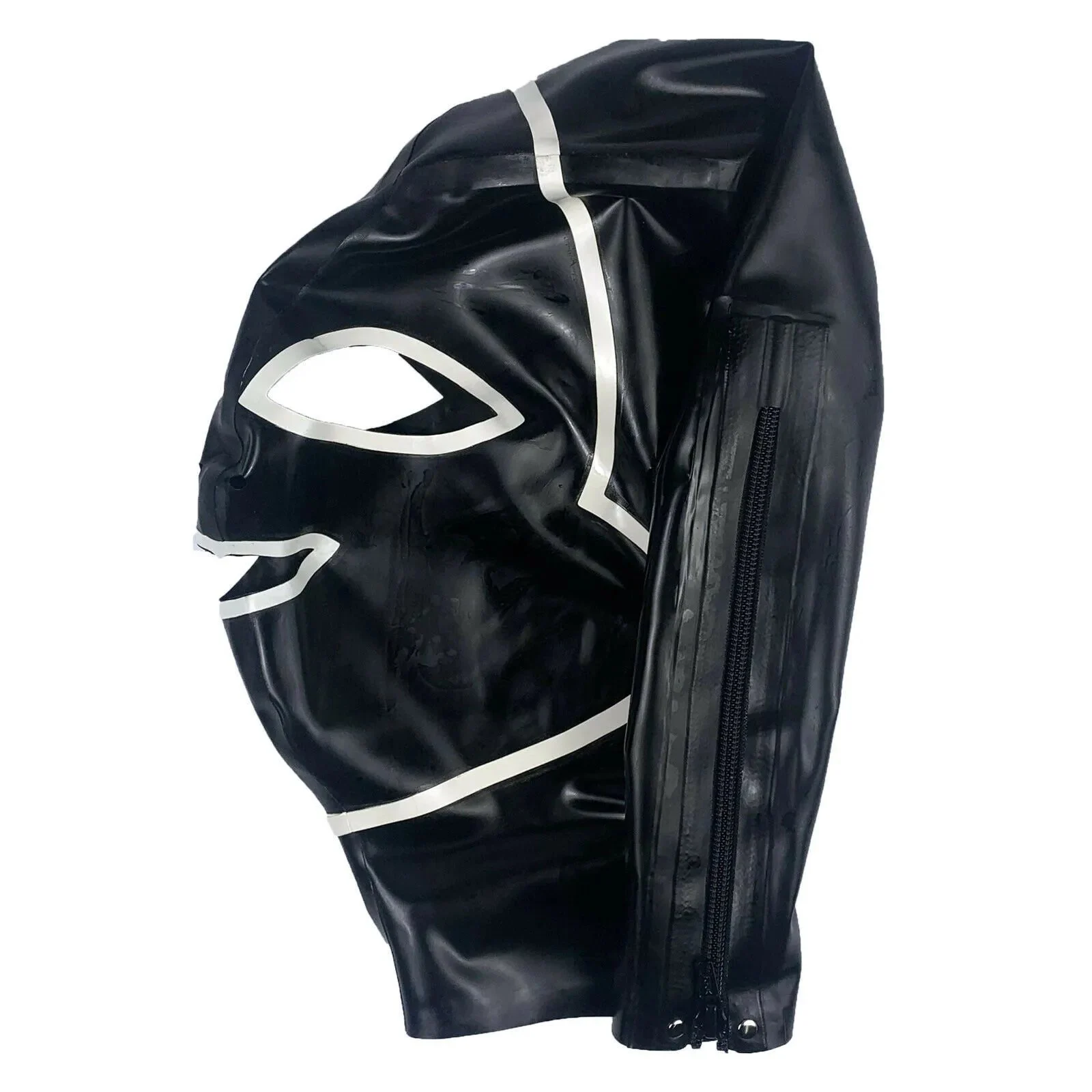 Black Rubber Latex Hood Mask Full Cover 100% Waterproof Oral Sexy Fetish Fast Delivery