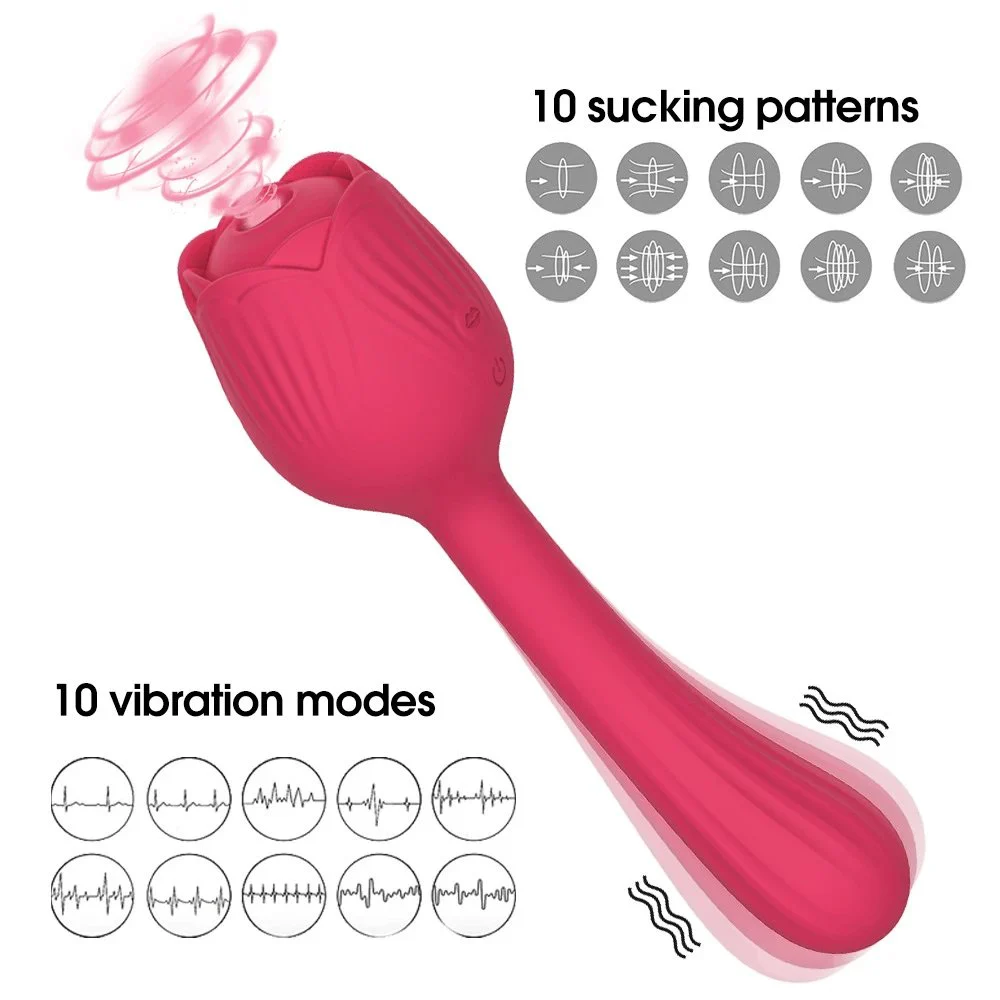 USB Rechargeable 10 Frequencies Vibration Soft Silicone 360 Spins Rose Shape Clitoral Sucking Vibrator