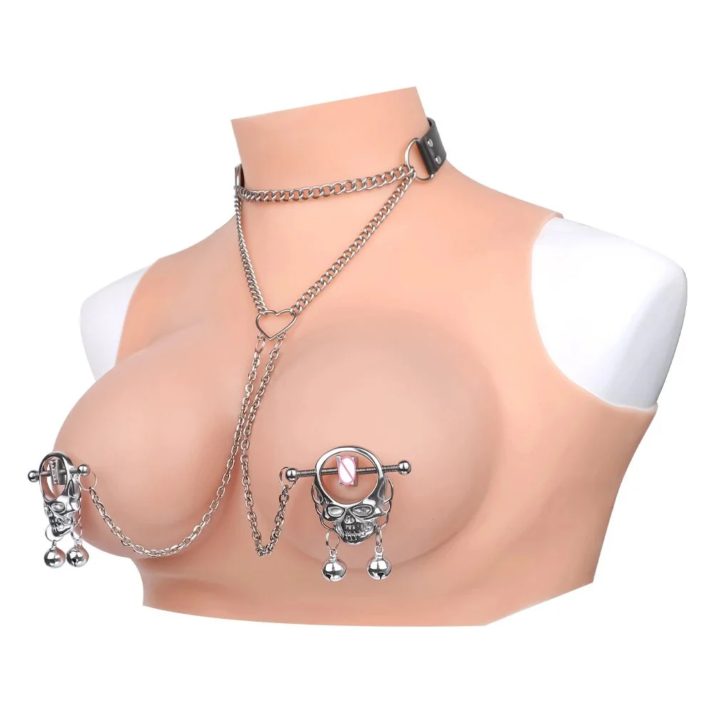 Fearful Face Metal Stainless Steel Nipple Clips Wearable Nipple Clamp Chain Fun Props for Sex Leather Sexy Bondage Clothing