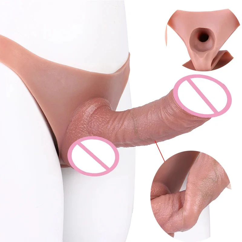 Silicone Strap on Dildo Hollow Extender for Men Delay Ejaculation Reusable Wearable Condom for Couple Strap on Penis Sleeve