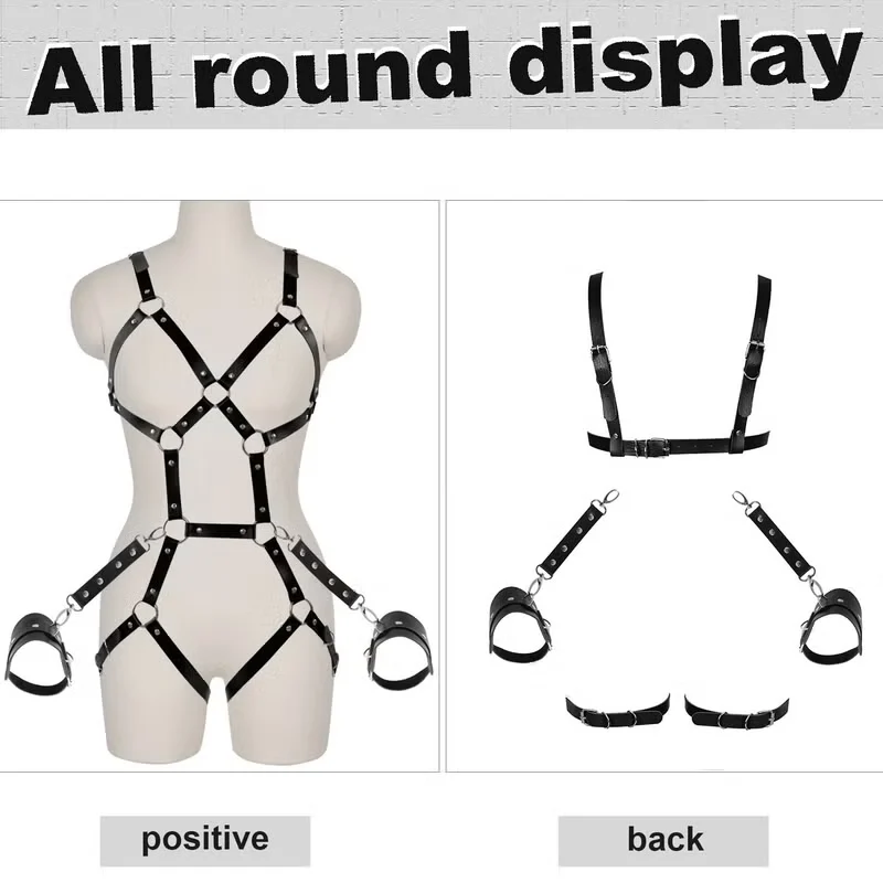 Fetish Restraint Leather Body Halter Neck Chain Black Cage Sexy Lingerie Women's Harness Sexy Bondage Sex Toys for Women