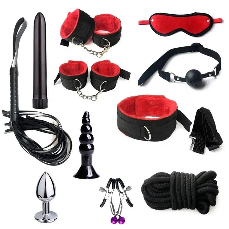 Erotic Toys Whip Anal Plug Nipple Clamp 11PCS Bondage Set With Sex Toys Couple Sexual Bondage Kit