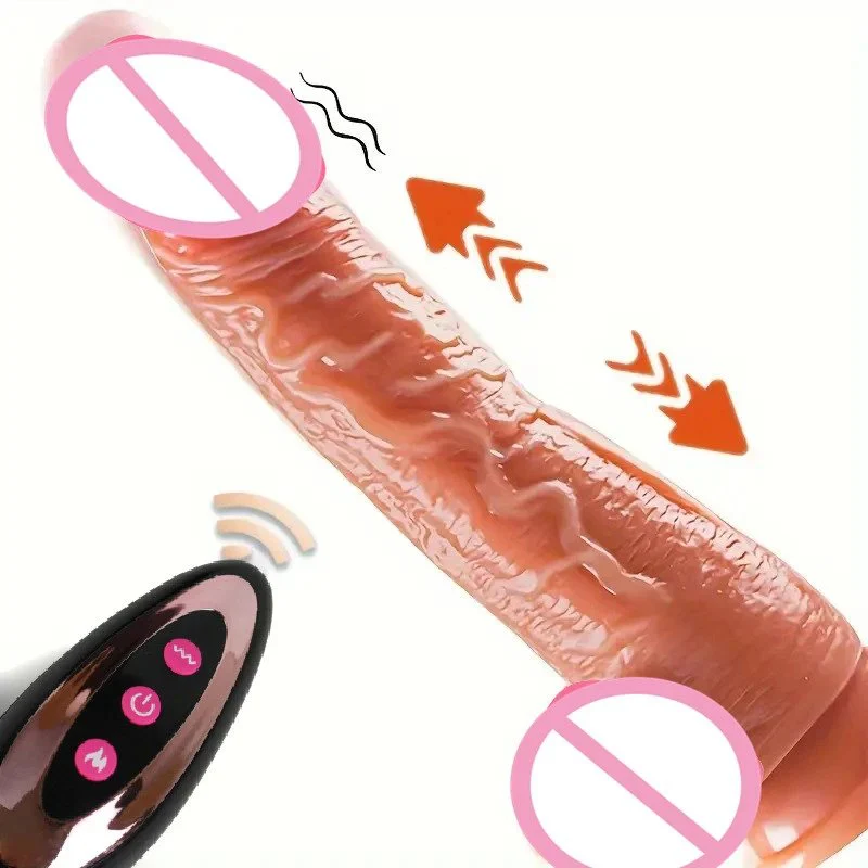 Remote Control Realistic Silicone Vibrating Heating Suction Cup Dildo Thrusting Dildo Vibrator Sex Toy Women