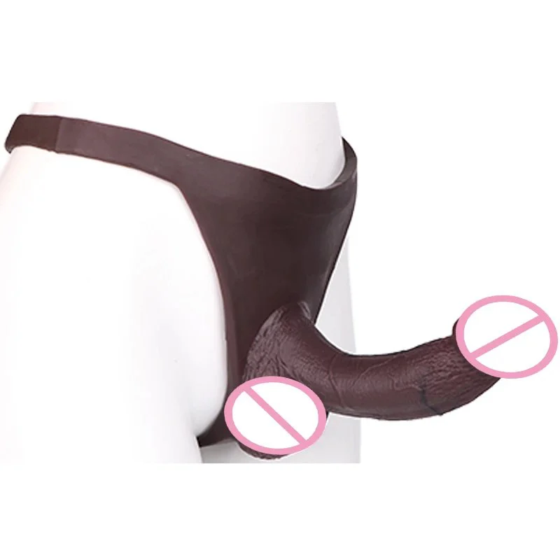 Silicone Penis Sleeve T-Back Pants Male Strap on Thong Dick Extender Realistic Inner Hollow Dildo Panties Sex Toys for Men