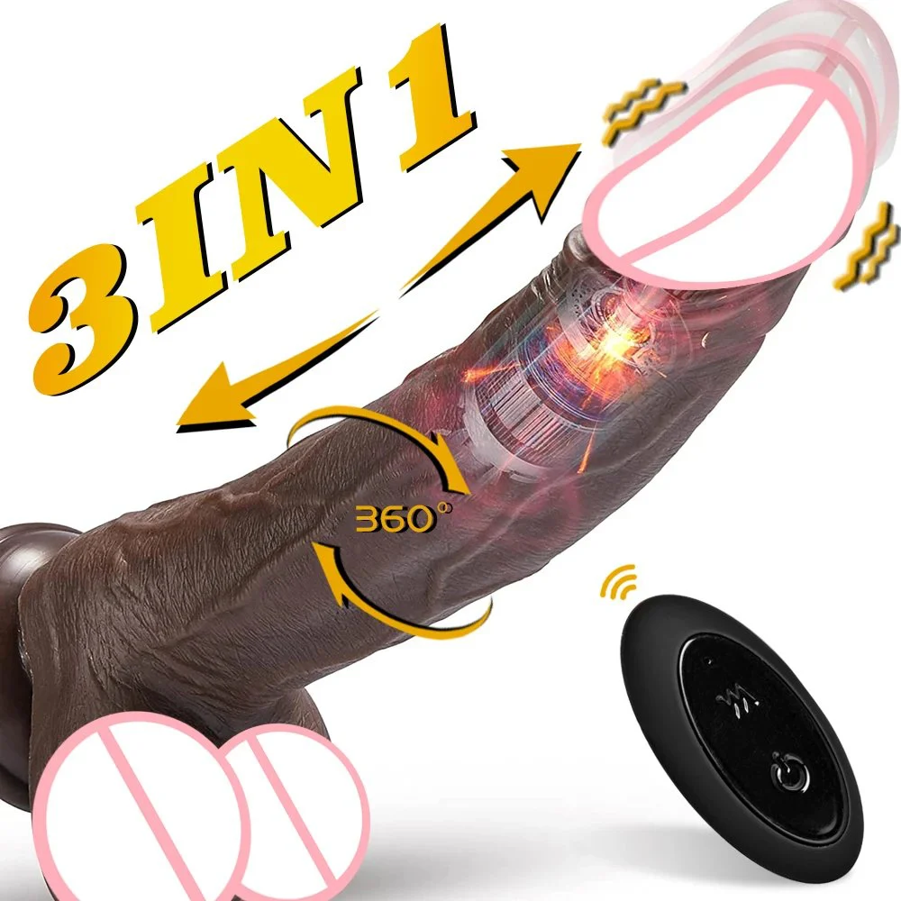 Rechargeable Telescopic Rotating Thrusting Dildo Vibrator Women Sex Toys Silicone Realistic Big Dark Brown Dildo