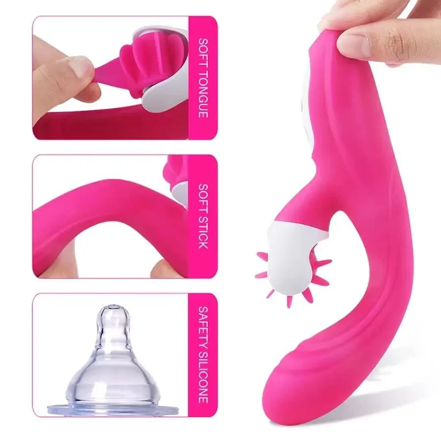 2 in 1 Female Rabbit G-Spot Licking Vibrator Clitoris Stimulators Intelligent Rotating g Spot Vibrator for Women Masturbation