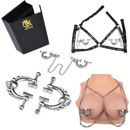 Fetish Bondage Set,Sex Bondage Nipple Clamp Chest Harness Breast Clamp Restraint for Sex Game Spiked Nipple Clamps