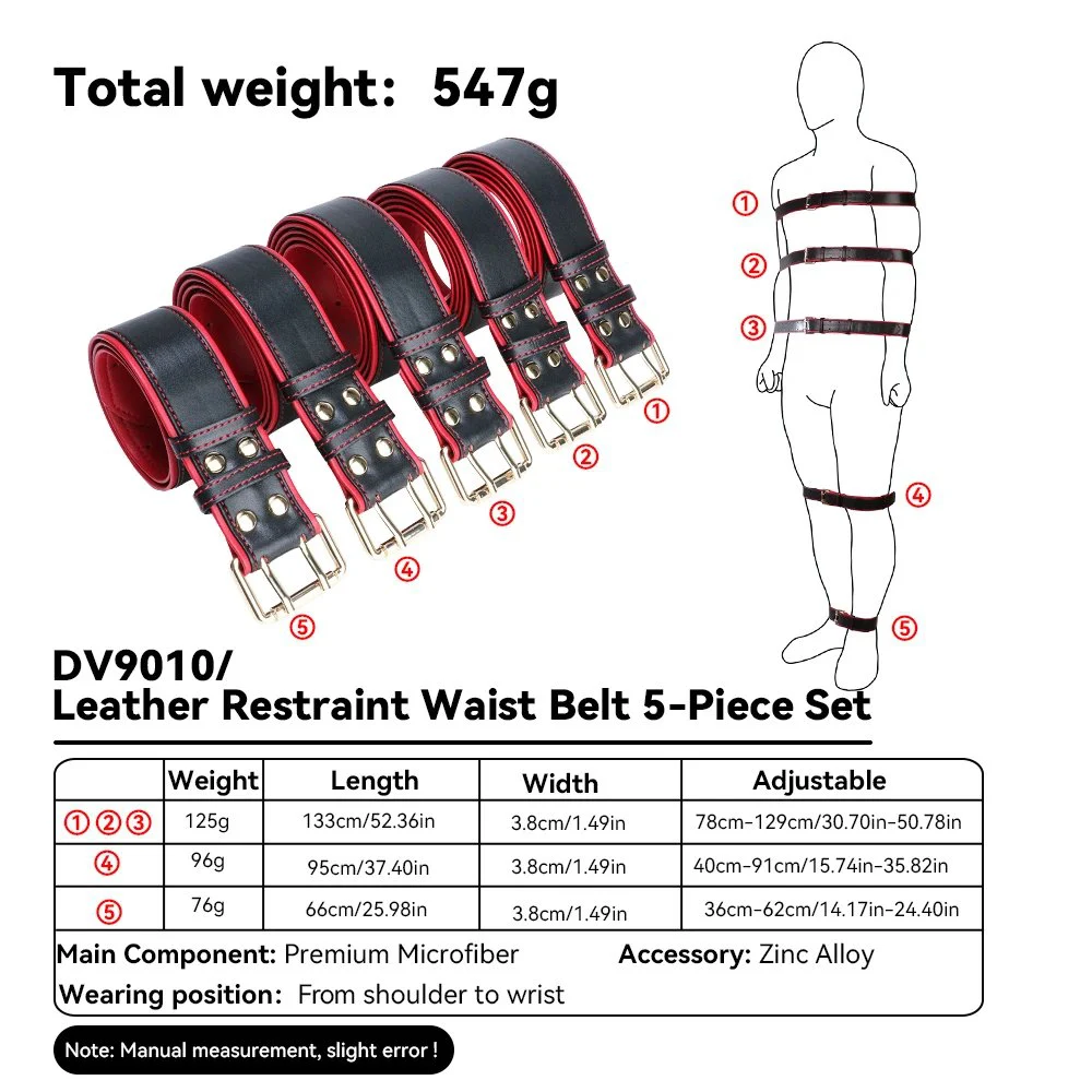 Body Combination Restraint Leather Belt,Leather Ankle Restraint, Collar Leather Metal Chain, Fetish Sex Toys