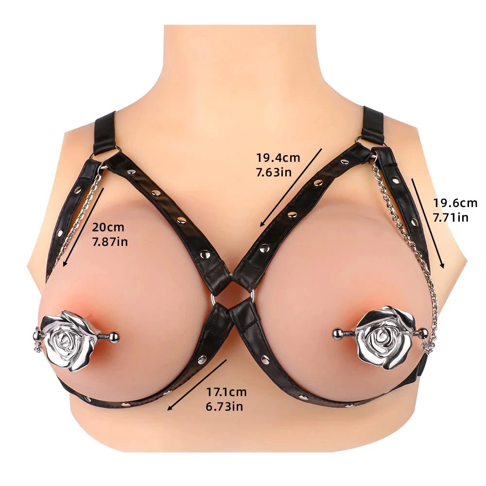 Flower Shape Screw Tightening Nipple Clamps Sex Bondage Leather Breast Restraints,collar with Nipple Clips, Leather Harness