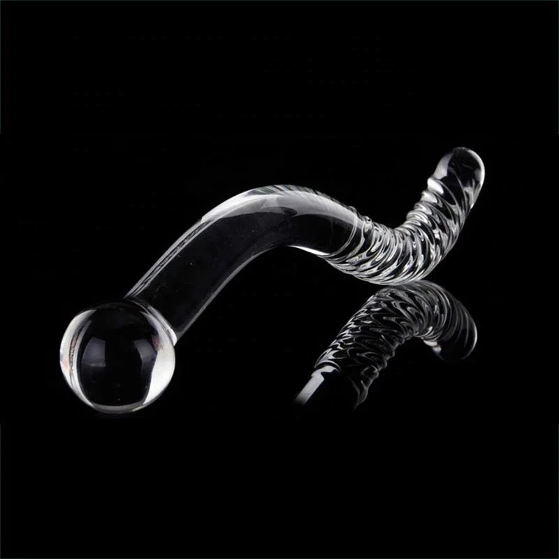 Double Beads Crystal Glass Dildo Faked Penis Female Vagina or Gay Butt Plug Masturbation
