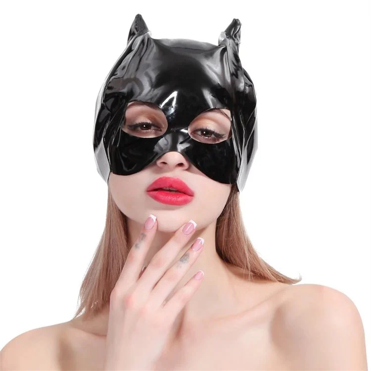 Erotic Sex Toys Bondage Restraint Slave Face Mask Cosplay Patent Leather Cute Sexy Cat Mask