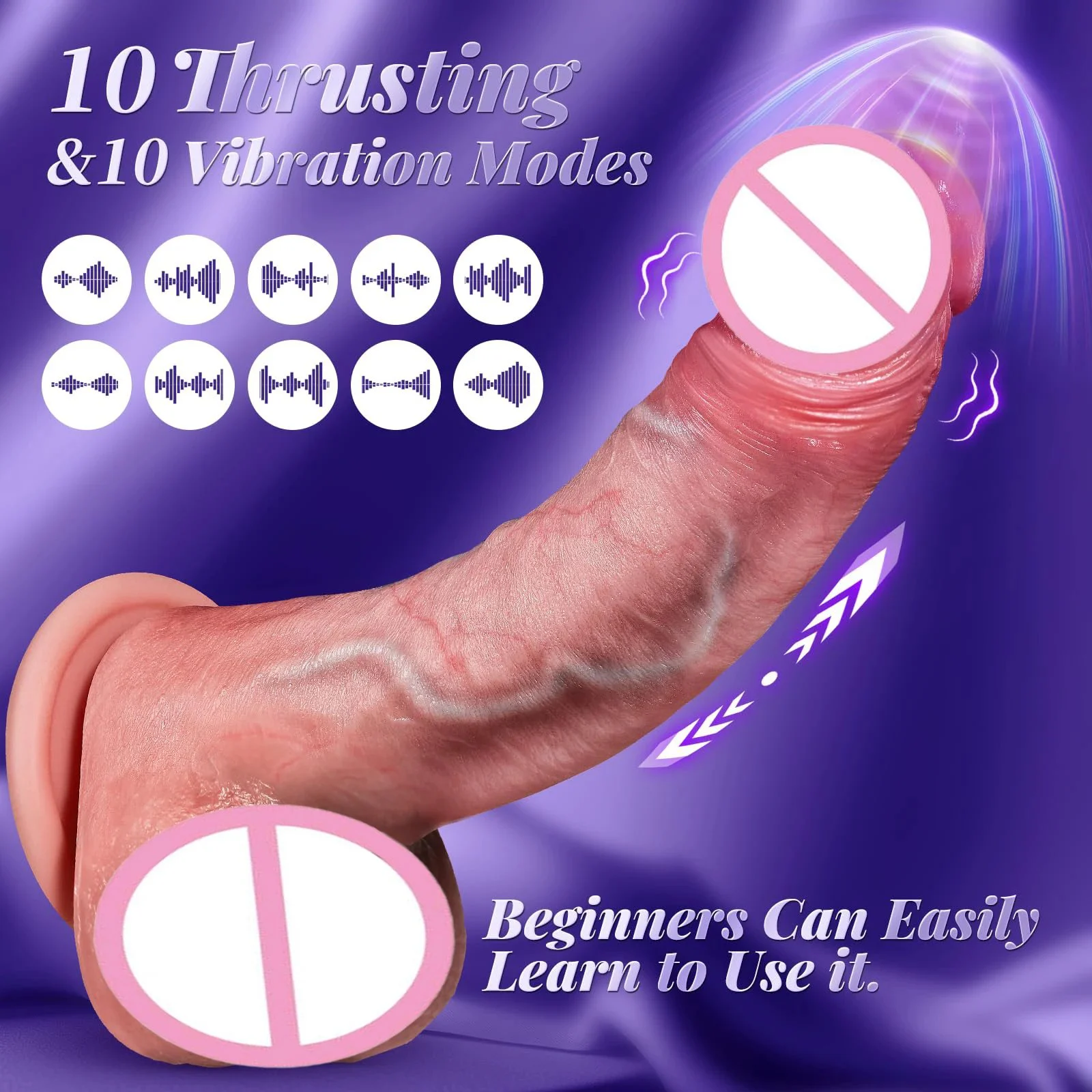 Realistic Thrusting Waterproof Eco-Friendly Soft Silicone Vibrating Dildo 10 Modes for Vagina G-Spot Penis Stimulation-Women