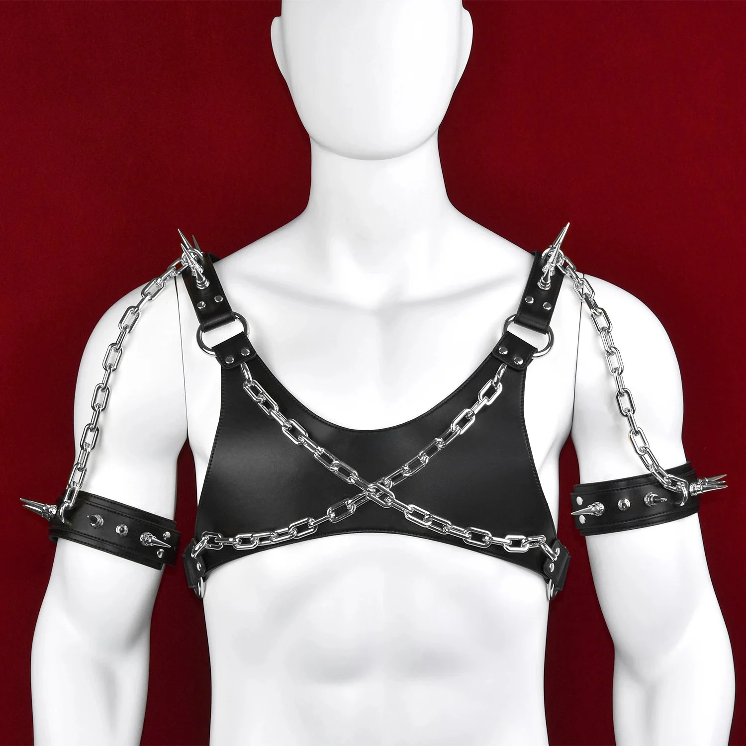 Fetish Bondage Party Male Homosexual Game Bondage Set Punk-style Leather Bondage Suit Metal Spike Accessories Erotic Costume