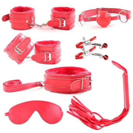 Leather Bondage Accessories Handcuffs Whip Gag Nipple Clamps Adult Sex Harness for Couples Restraint Kits