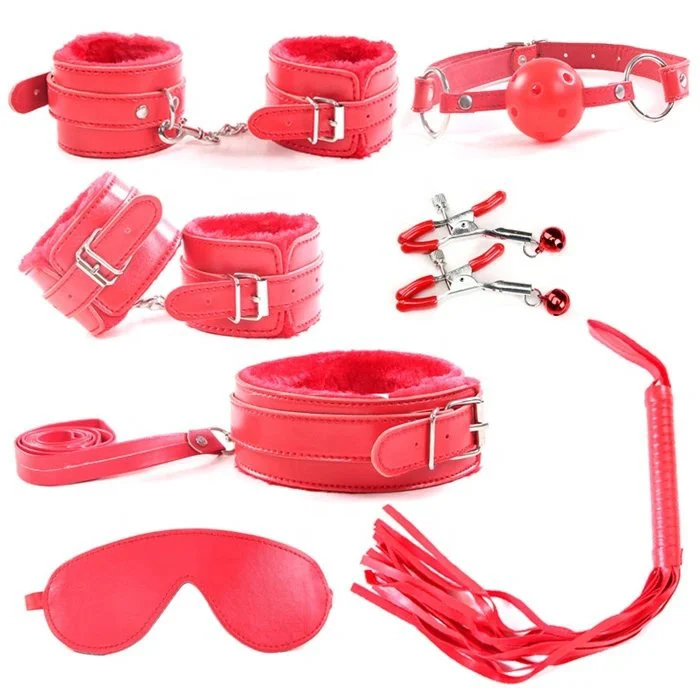 Leather Bondage Accessories Handcuffs Whip Gag Nipple Clamps Adult Sex Harness for Couples Restraint Kits