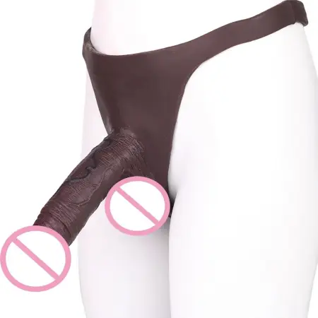 Soft Hollow Silicone Black T-Back Penis Pants Wearable Realistic Dildo for Male Size Enhancement