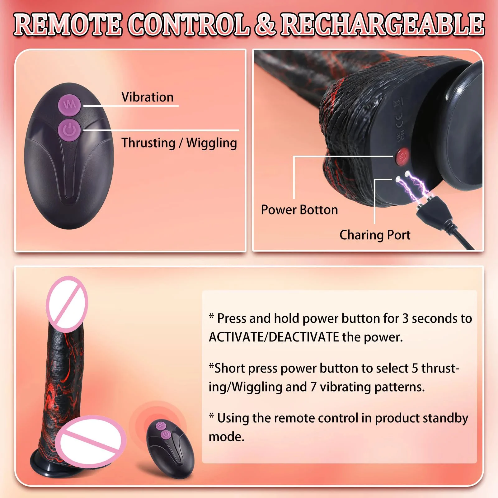 Remote Control Realistic Thick Dildo Vibrator G Spot Vagina Anal Sex Stimulation Vibrating Thrusting Monster Dildo for Women Men
