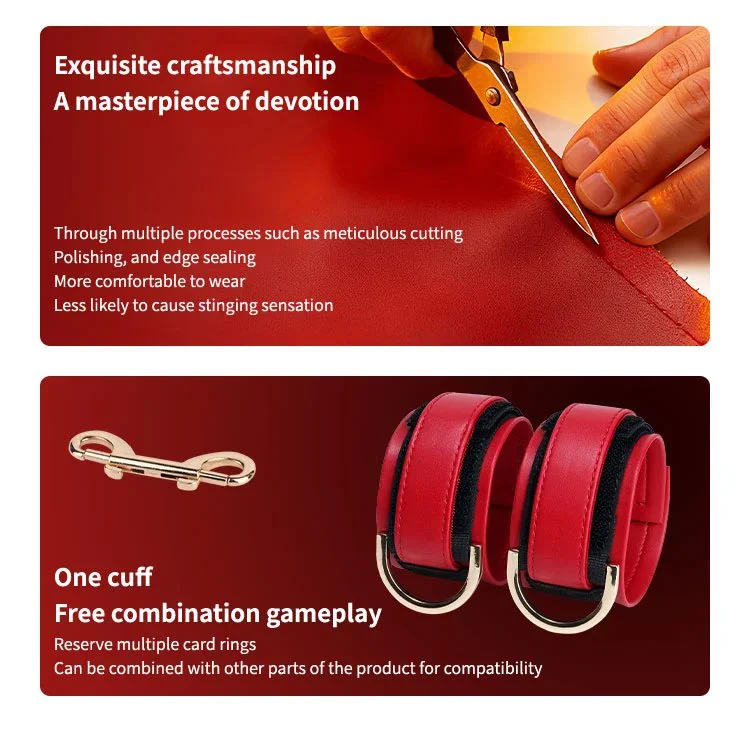 Leather Black Red Handcuffs, Fashionable Bondage Handcuffs for Adult Play for Bdsm and 18+
