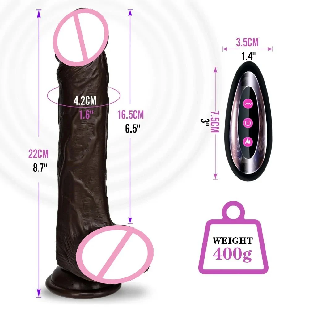 Remote Control 8.5 Inch Heating Telescopic Swing Penis Dildo Rotating Thrusting Vibrating Black Silicone Dildo With Suction Cup