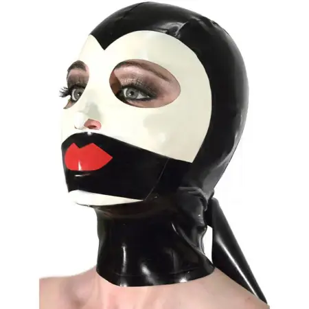 Latex Hood Rubber Mask with Mouth Bandage for Role-Playing Bondage Set-Waterproof Fast Delivery