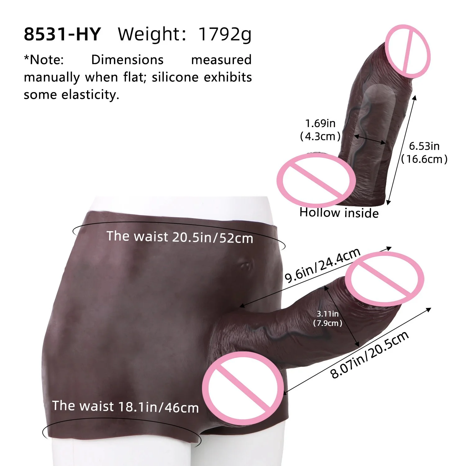 Straight-leg Hollow Male Penis Wearable Pants Thickened and Extended Length Brown Silicone Penis Sleeve Sex Toy for Men
