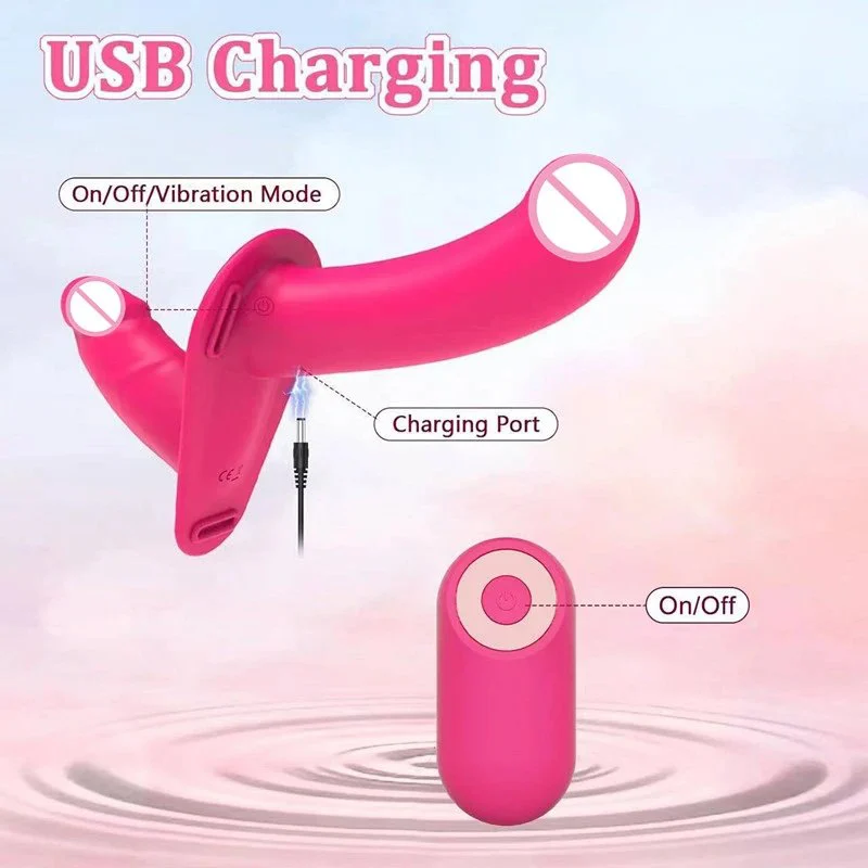 Rechargeable Remote Control Harness Wearable Dildo Double Head Lesbian Panties Strap on Dildo