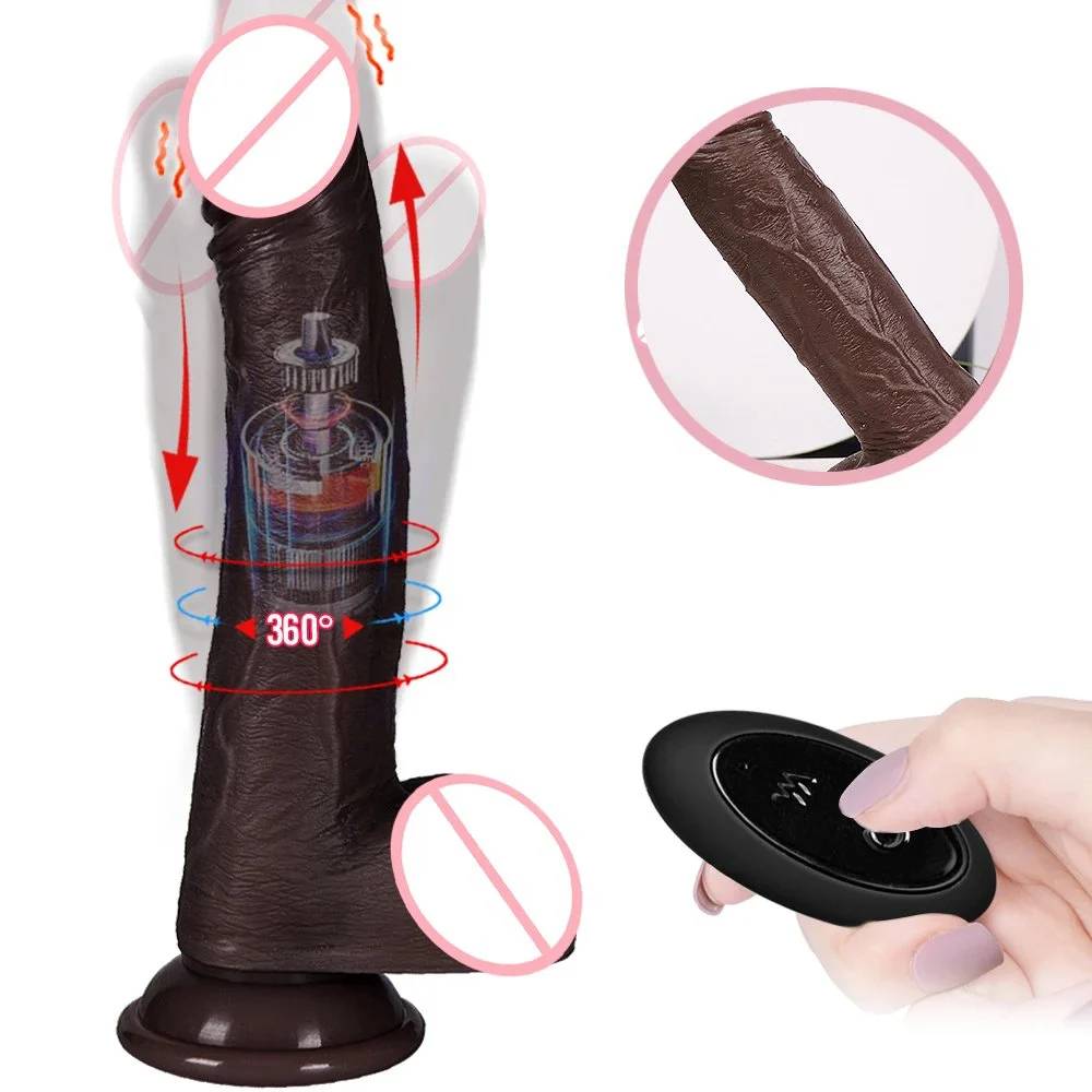 Rechargeable Telescopic Rotating Thrusting Dildo Vibrator Women Sex Toys Silicone Realistic Big Dark Brown Dildo