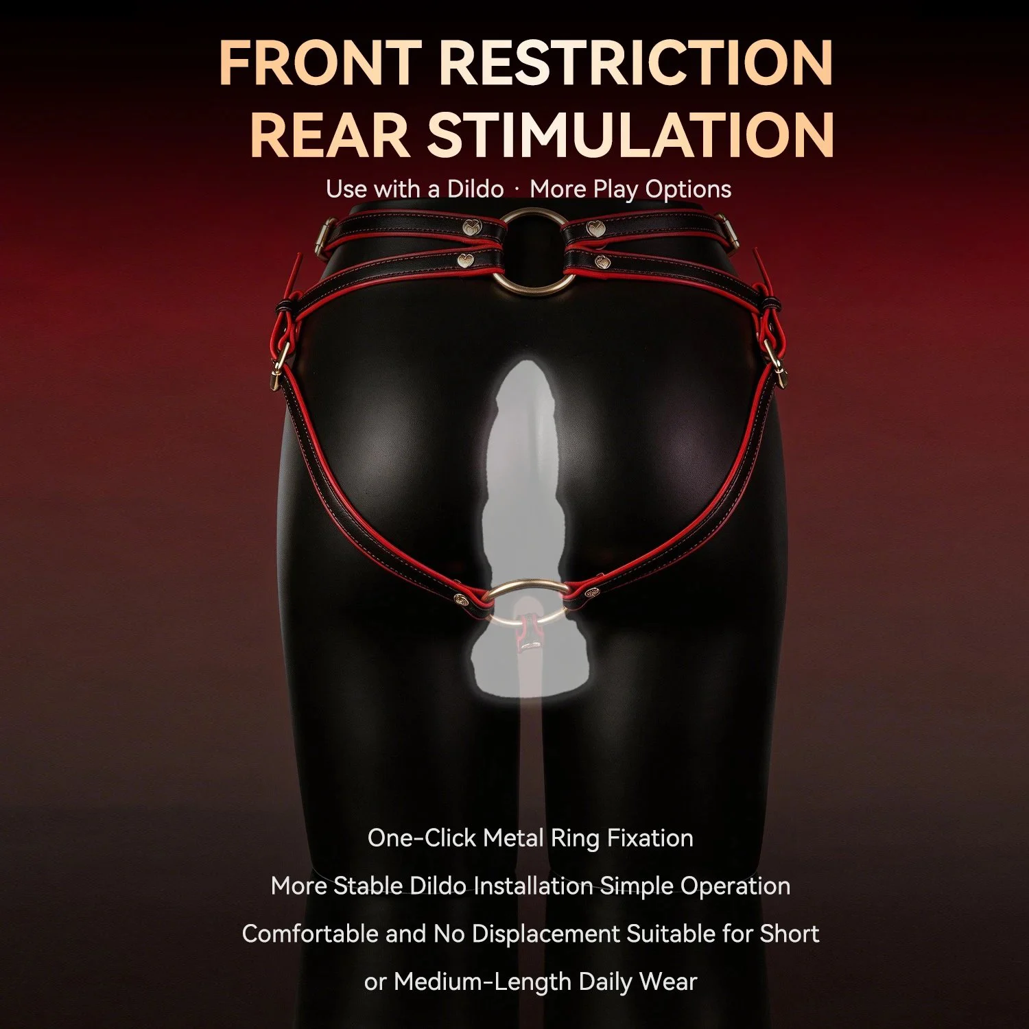 Lockable Bondage Pants with Dildo Harness - Front Restriction Rear Stimulation Detachable Chastity Pants 4 Locks Y-Shape Crotch