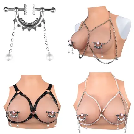 Body Clamps with Chain Stainless Steel Body Clip Non-Piercing Chain Non-Piercing Body Jewelry for Women Men