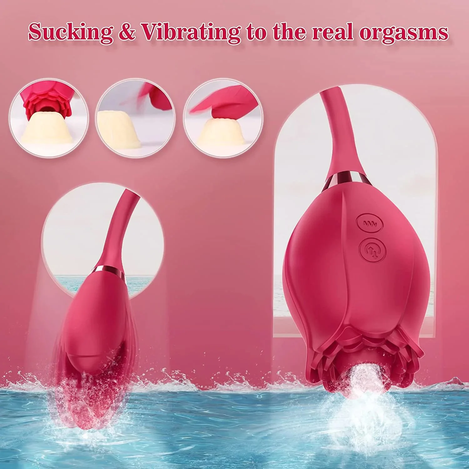 USB Magnetic Charging Double Head Use Rose Flower Shape Clitoral Sucking Vibrator Sex Toys for Women