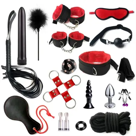 Erotic Sex Toy for Couples Adult Games 17PCS Bondage Restraints Kits Sex Handcuffs Whip Anal