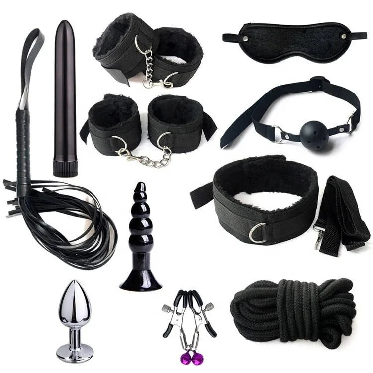 Erotic Toys Whip Anal Plug Nipple Clamp 11PCS Bondage Set With Sex Toys Couple Sexual Bondage Kit