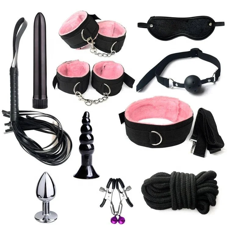Erotic Toys Whip Anal Plug Nipple Clamp 11PCS Bondage Set With Sex Toys Couple Sexual Bondage Kit