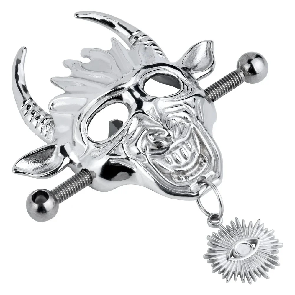 Bull Head 304 Stainless Steel Nipple Clamp with Devil Eye Pendant Nipple Double Stimulation
