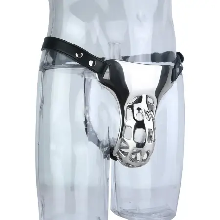 Wearable Male Heavy Metal Briefs Male Chastity Cage Hollow Cock Cages With PU Belt Penis Bondage for Men Cosplay Sex Toys