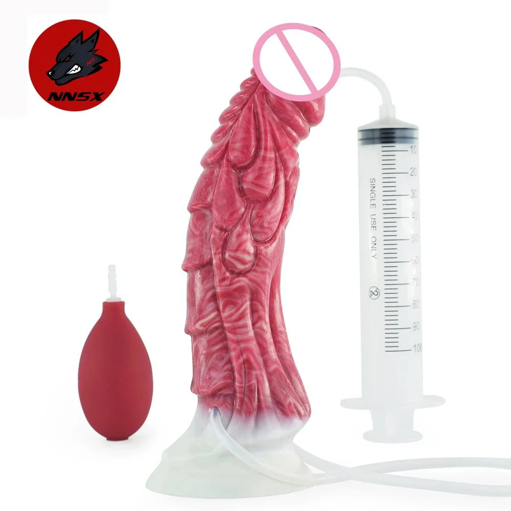 Ejaculation Realistic Dildo Sex Toys for Women Soft Flexible Silicone Animal Cock Penis Squirting Dildo with Scuction Cup