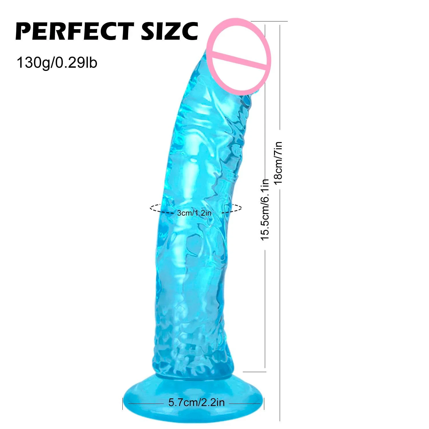 Blue Soft Realistic Jelly Silicone Dildo Strong Suction Cup Hands-Free Play Waterproof Eco-Friendly for Women G-Spot